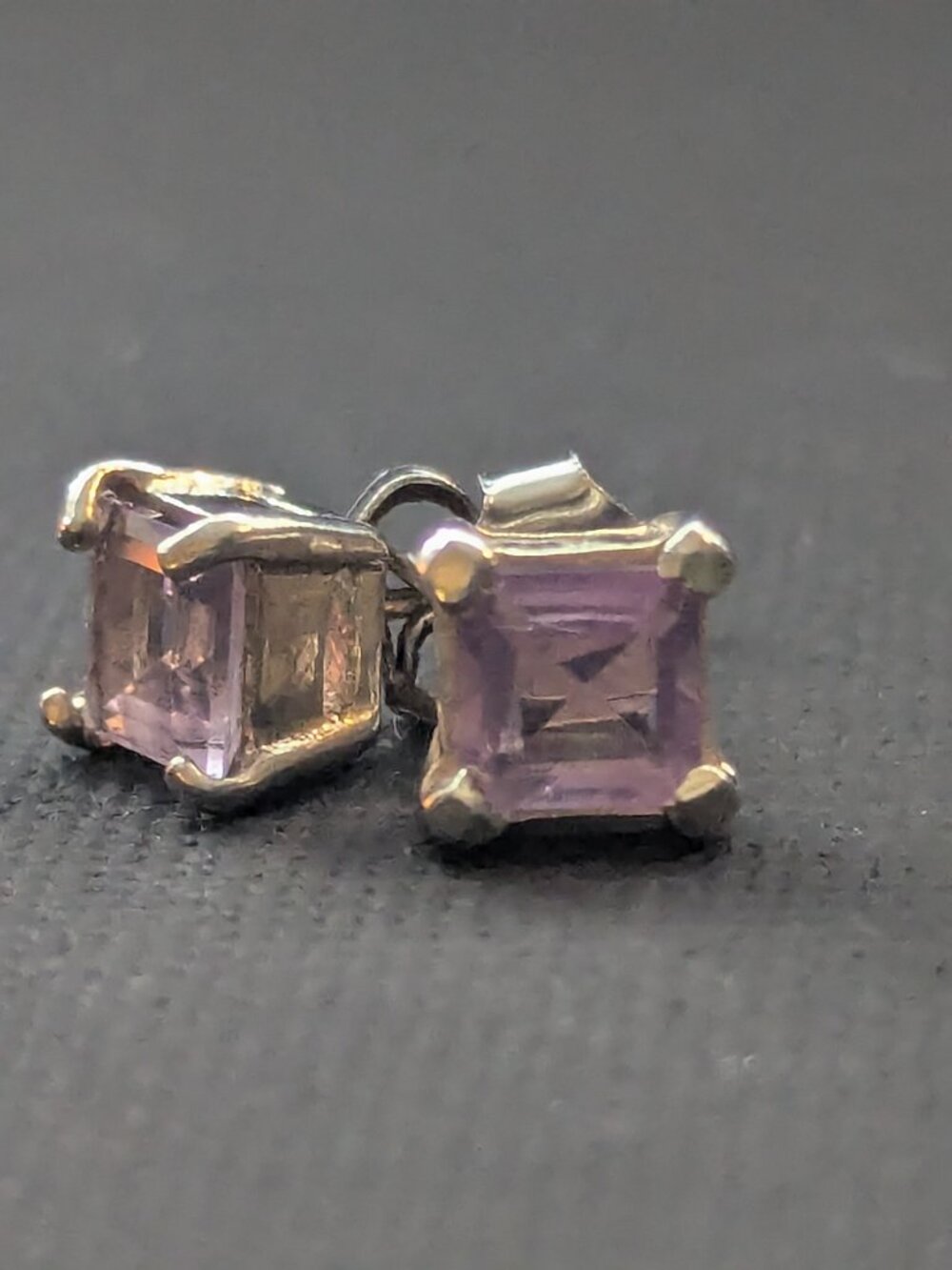 Amethyst Square Stone Stud Earrings, Sterling Silver